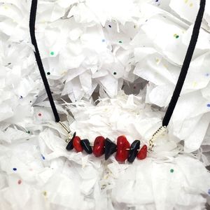 Red bamboo coral black obsidian necklace